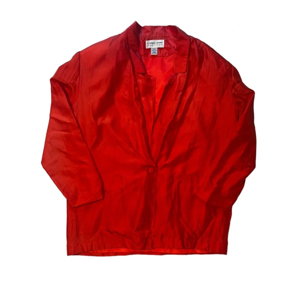 Vintage 80s Carol Horn Silk Blazer Pockets Sport Jacket Red Size Large